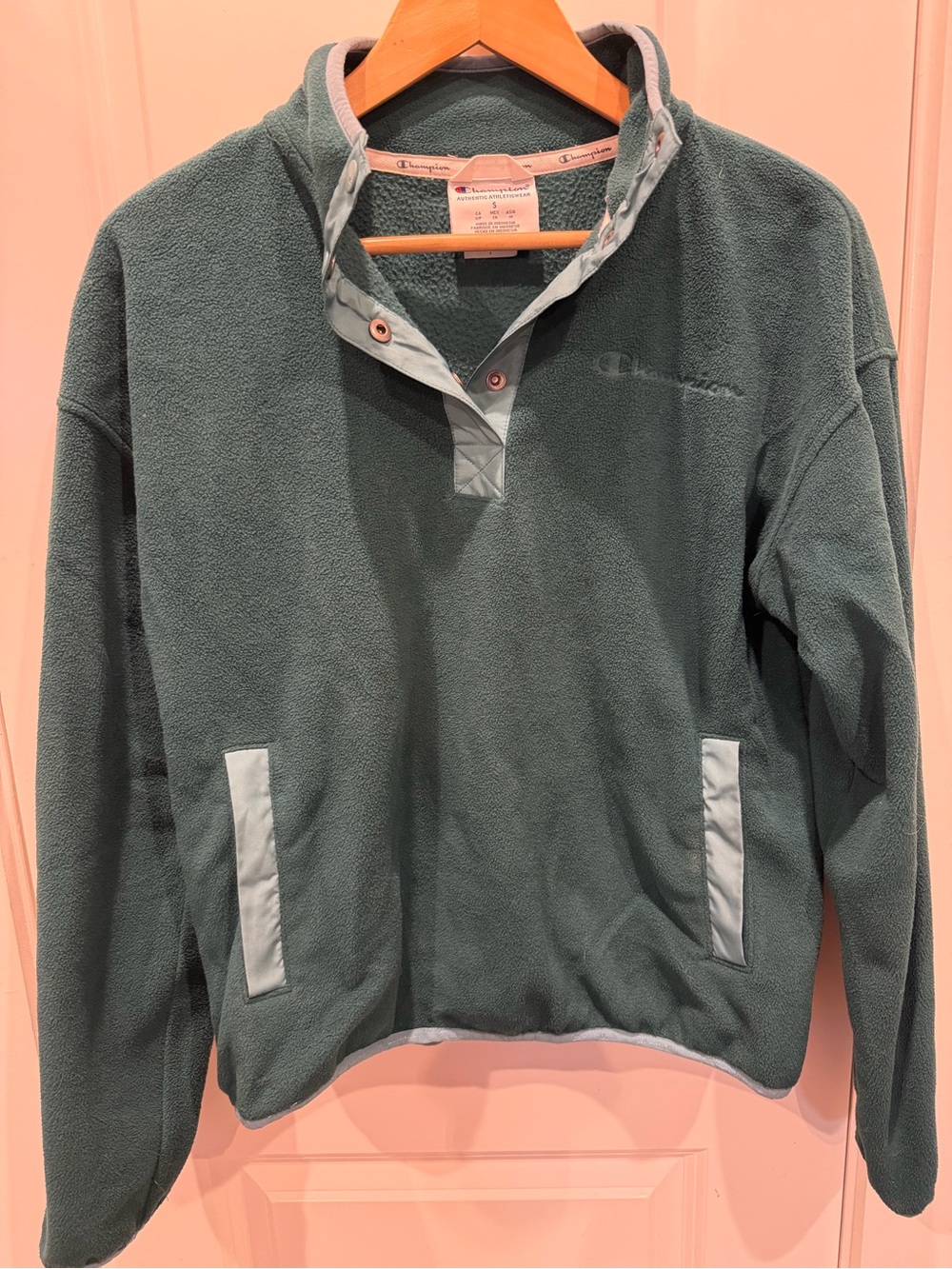 Champion Sage Green Quarter-Snap Fleece Pullover with Light Trim